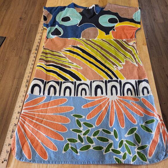 Novica Colorful Cotton Abstract Short Sleeve Midi Dress Pockets 35" L 21"P2P - Picture 2 of 11